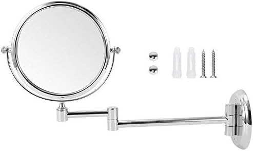 Огледало за шминка за шминка на wallидот, 360 ° ротација на бања суета огледало, 6-инчен месинг двојно склопување козметика