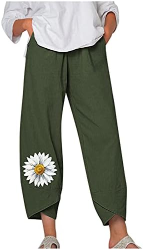 Capенски Capris Capris за летни панталони за летни нозе со високи џогери за печатење на половината, обични лабави џебови плус панталони со