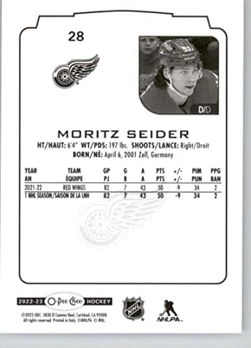 2022-23 O-PEE-CHEE #28 Moritz Seider Detroit Red Wings NHL Hockey Trading Card