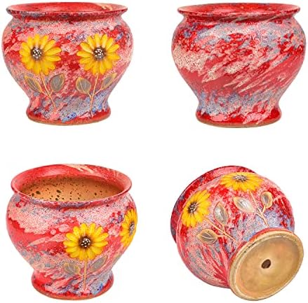 Sungmor керамички рачно насликани сукулентни садови за цвеќиња, 9 инчи големи грнчарски садови за затворени растенија на отворено, декоративна