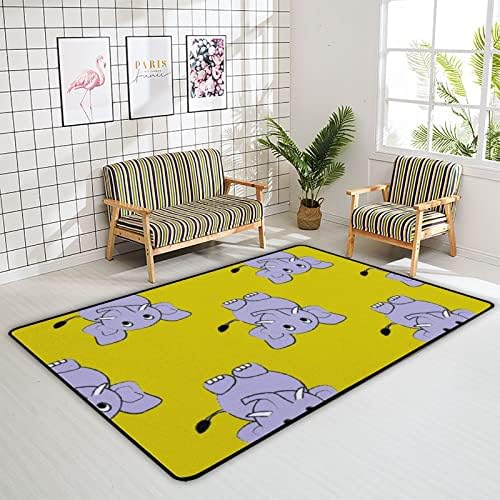 Површина на Топ Карпентар, килим, симпатични слонови на жолта позадина Расадник за килим, Мат, деца, играат мат 5'3 x 4 'за спална