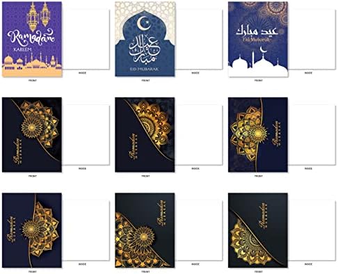 Најдобрата компанија за картички 36 разновидни нотистики на Рамазан, кутија со сет 4 x 5,12 инчи со коверти Рамазан прослави