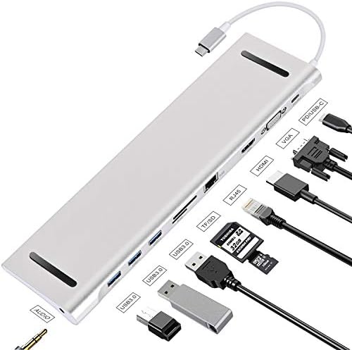 USB Тип C Центар, Tsemy USB C Докинг Станица 10-во-1 СО 4K HDMI Порт RJ45 Ethernet, 3 USB Порти, Sd/TF Картички Читач, PD USB-C Порта За