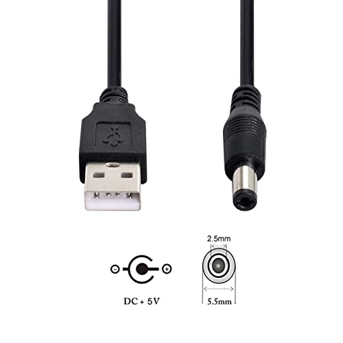 CABLECC USB 2.0 Тип Машки до 5.5 x 2.5 mm DC 5v Приклучок За Напојување Кабел За Полнење 80cm