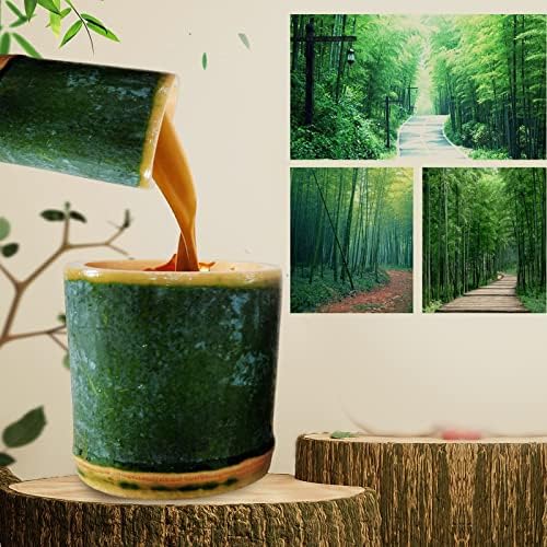 АЈМИ 2 Парчиња Природни Чаши Од Бамбус, Природна цилиндрична бамбусова цевка Ситно Полиран Зелен И Природен Сад За Вода, Чај, Кафе