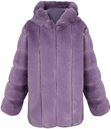 Нархбг факс -мекички дуксери за жени моден зимски палто со фаукс крзно аспиратор задебелен топло случајно плус големина на отворено јакна парка