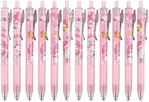 12 компјутери аниме пенкала Симпатична розова зајачка гел пенкала, сет, карикатурен топка за пенкала, сет на снабдување со училишта, слатки животни пенкала за девој?