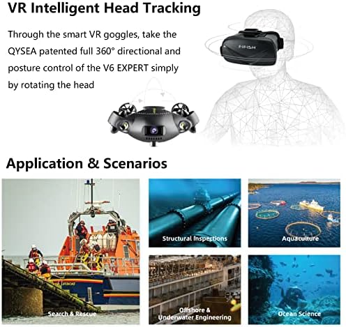 Qysea Pifish V6 Expert M200 Подводен дрон, надграден Build Professional ROV, со 4K UHD камера, следење на главата VR, LED 6000LM,