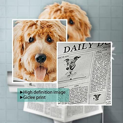 Слатко кучиња декор за бања 16x20 'Симпатична златна ретривер на тоалетот читање весник wallидна уметност смешна кучиња фарма куќа платно