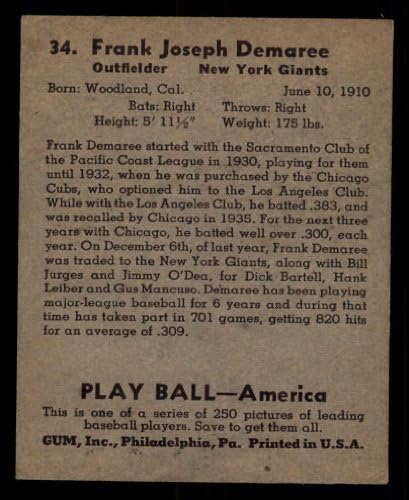 1939 Играјте топка 34 Френк Демареј Newујорк гиганти VG/EX гиганти