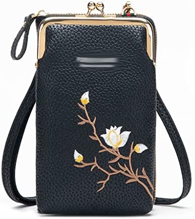 WYFDP торба за мобилни телефони, женски вкрстени цвеќиња, везени цвеќиња, мобилен телефон торба за паричник, вкрстена торба за мобилни