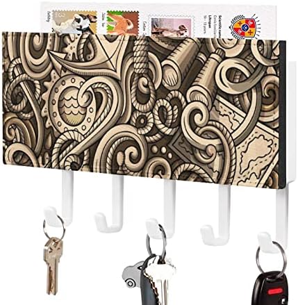 Држач за клуч за наутички doodles за wallиден декор со 5 куки pu wallид монтиран копчиња Организатор