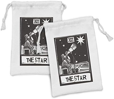 Лунарлива торбичка за ткаенини од тарот од 2, калиграфија на starвезди со мудар човек набудувајќи ноќно небо ретро, ​​мала торба за влечење
