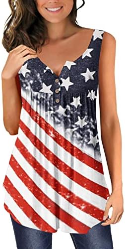 4-ти јули во САД знаме Туники за жени, прикривајќи ја кошулата лето секојдневен празник за кратки ракави за кратки ракави нагоре на врвот