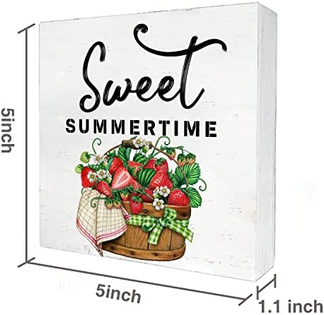 Рустикална фарма куќа јагода дрвена кутија знак за биро за декор 5 x 5 инчи слатки лето јагоди од јагоди