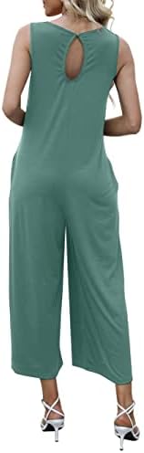 Qnasey Women'sенски летен лабав резервоар со врвен џемпери, случајна без ракави, ромпер со широки нозе, далечински џебови со џебови