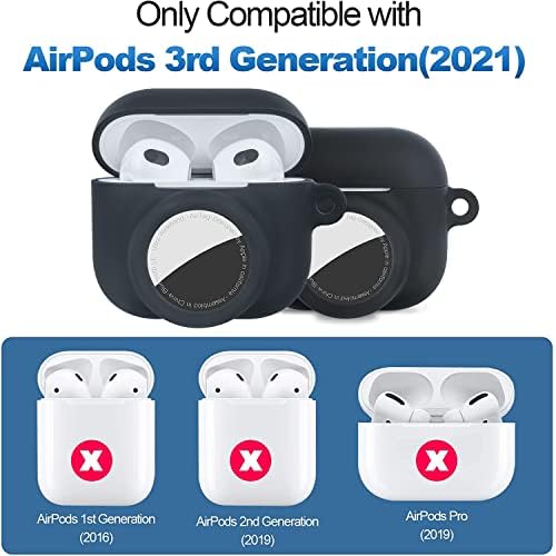 Лине 2 во 1 дизајн на покритие за куќиште за AirPods 3 и Airtags, Флексибилни силиконски AirPods 3 Case, кутија за локатор со приврзок за приврзок компатибилен со AirPods 3rd & Apple Airtag, цр?