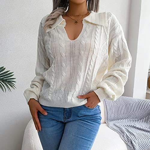 Зимски џемпери за жени пуловер џемпери Lapel V-врат со долги ракави кратки кошули пролет есен случајна топла блуза