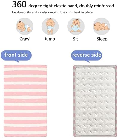 Тематски тематски опремени мини чаршафи, преносни мини креветчиња со ултра мека материјал-плетен сад или столб за кревет, 24 „x38“, розово руменило