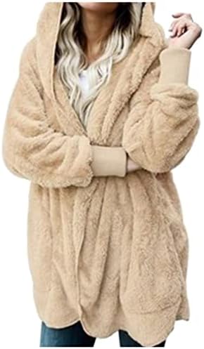 JJHAEVDY Women'sенски моден зимски палто 2022 година, долг ракав лапел, патент, скриен бушава преголема јакна за шишиња