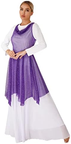 Wените од Васвит гледаат преку сјајниот драпетен врат на вратот, лирски танц фустан, пофалби за танцување туничен фустан од преклопување