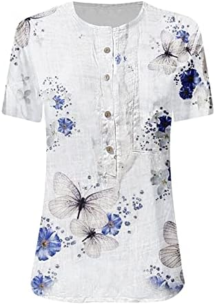 Врвови за жени кратки ракави летни модни обични трендовски печатени маички со кошула деколте Т летни маички за жени за жени