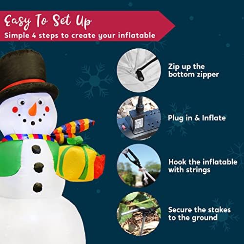 Christmasоидоми 7 ft Божиќна снежна декорација на надувување, разнесе снежен човек со сегашна кутија за подароци, предводена од светлина