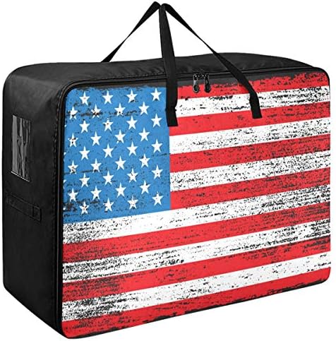 N/ А торба за складирање на облека е подложена на ватенка - Голем капацитет старо американско знаме гроздобер валкани организатори торба со