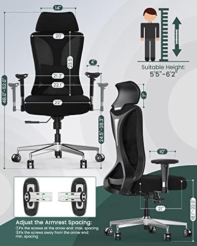 Голем и висок канцелариски стол Рејнис за тешки луѓе, капацитет од 400 bs со широко седиште, материјал со тешки должни работи, прилагодливи