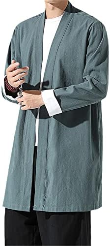 Кинеска машка јакна за ветерници плус големина кимоно обичен долг кардиган палто цврста боја есенски долг палто