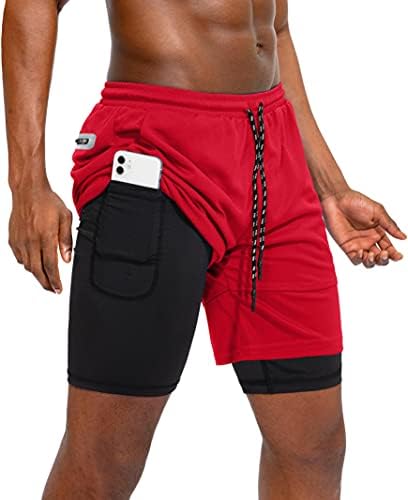 Пинкбомб Машки 2 во 1 тренингот што работи шорцеви со телефонски џеб Брзи суви атлетски салата за мажи за мажи со џеб со патент