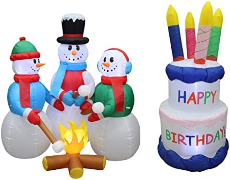 Два божиќни и роденденски украси за украси, вклучуваат 5 нозе високи надуени снежни снежни луѓе од снежен човек од кампот, печење бел слез, и 6 нозе високи надуени ро?