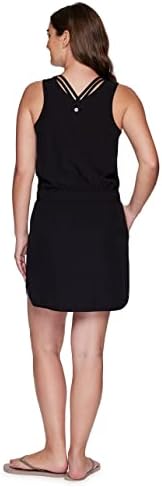 RBX Активен женски ткаен резервоар фустан Брзо сушење без ракави фустан со џебови Еластична половината за пешачење тенис голф фустан за