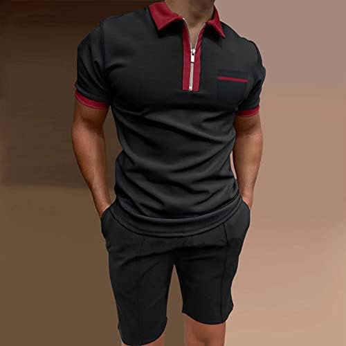 RBCULLF тренинг поставен за машки мода патент до лапел голф кошула и џогер шорцеви 2 парчиња поставени тениски маици за спортска