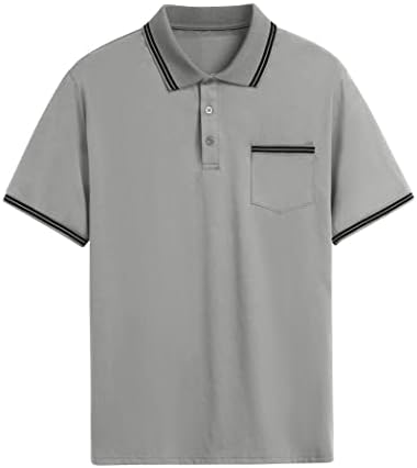 Коофанди маж со кратки ракави Поло кошула со шарени ракави Класичен вклопна обична маица за голф маица со џеб