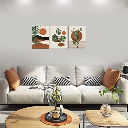 Sycdeor boho wallидни уметности геометриски платно Слики изгрејсонце растителни природа портокалово беж уметнички дела за дневна соба спална соба 3 панели