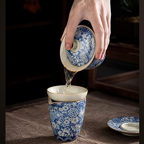 ВЕРСУН АНТИЧКИ цвеќиња Керамички отвор Гајван за чај сина турен чај сет кинески чај чај сад Чаван Лили Денг чај чај чај