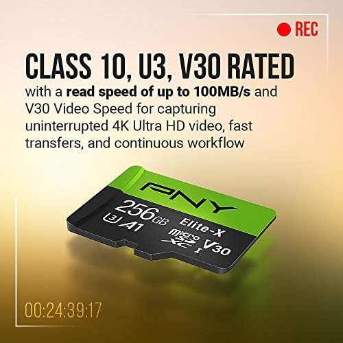 PNY 64GB Елита-X Класа 10 U3 V30 microSDXC Флеш Мемориска Картичка-100MB/s, Класа 10, U3, V30, A1, 4K UHD, Full HD, UHS-I, микро SD
