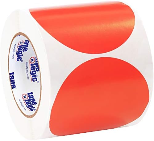Етикета за бои во боја на инвентар Aviditi Circle, дијаметар од 4 , флуоресцентен портокал, ролна од 500