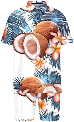 РБКУЛФ мажи Хаваи кошула шорцеви 2 парчиња поставени летни празнични плажа обични костуми кратки ракави лапел блуза врвови стебла, пантолони