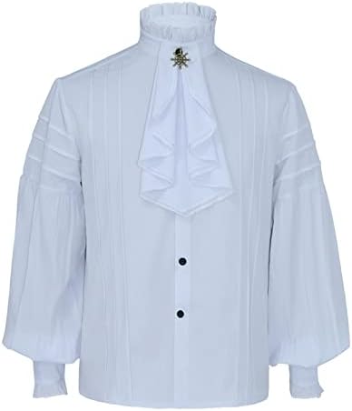 Пиратска кошула мажи плус големина машки готски гроздобер двојна кошула стојат јака со долга ракав за ракав кошула блуза