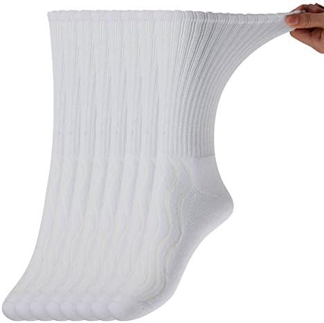 +MD жени 8 пара необврзувачки памучни екипа со дијабетичари/фустани чорапи со беспрекорна пети и ѓон на перница, бел 9-11