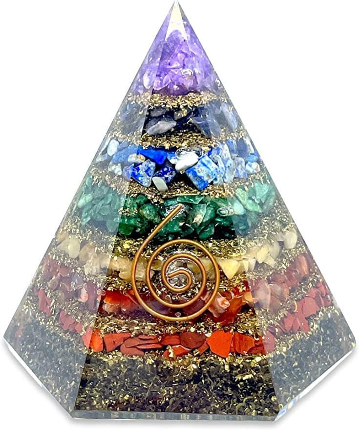 Духовен елемент РЕИКИ Енергиран Чакра заздравување 7 чакра хекса оргон пирамида со јасен кристален скапоцен камен бакар метал/ЕМФ заштита