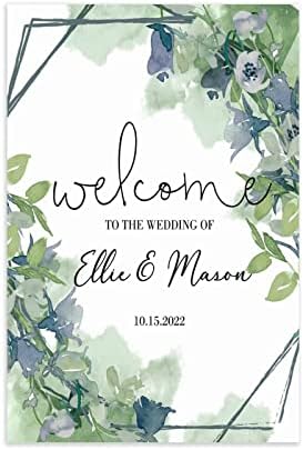 Зеленило добредојде на свадбата на знак дрво свадбени цвеќиња добредојде на знак за прикажување на датум и име на двојка за шармантни свадби