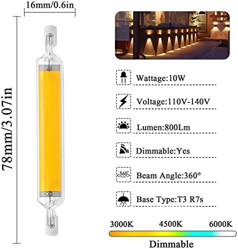 8Pack 10W R7s LED Светилки 78mm, 10w Dimmable R7s 78MM LED Светилки, R7s J-Тип Двојно Завршени Светилки 100w Халогени Светилки Еквивалент,