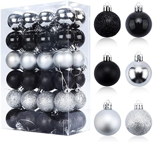 Божиќни украси за топка 48ct црна и сребрена 1,57-инчи Мала затворена Божиќна забава украси Божиќ топката за Ноќта на вештерките Божиќно