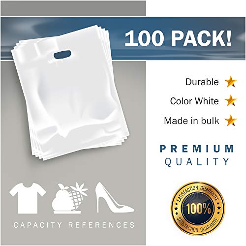 Пластични кеси за купување на бела стока - 100 пакувања 12 x 15 со дебелина од 1,5 мил | Умираат рачки за умирање - совршени за продавници