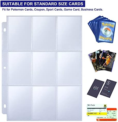 36 пакувања 9 ракави за картички за тргување со џебни страници со чисти листови за бејзбол страници за 3 врзивни врски, картички за картички за картички со стандардна