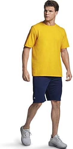 Расел Атлетски машки памук со памук со кратки ракави со кратки ракави, маици за влага, заштита на мирис, UPF 30+, големини S-4X