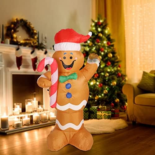 Салалис Божиќен надувување на ѓумбир од ѓумбир, светла боја крева маж од ѓумбир, се смешка со врвен зашивање водоотпорна висина од 1,5 метри со бонбони од трска за гр?